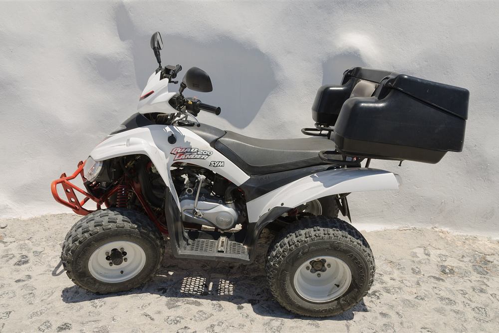 Quad bike parked on a Greek street, the vehicle used on an Athens ATV tour