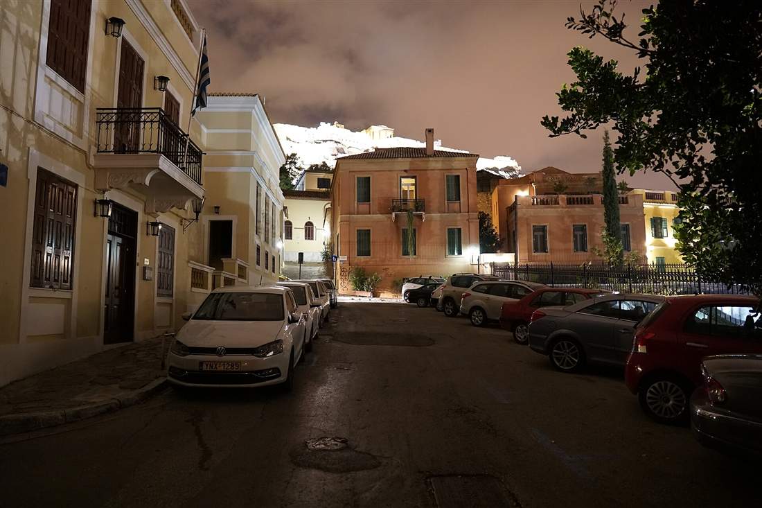 Marcus Aurelius street in Plaka with the Acropolis above, walked on every Athens private tour