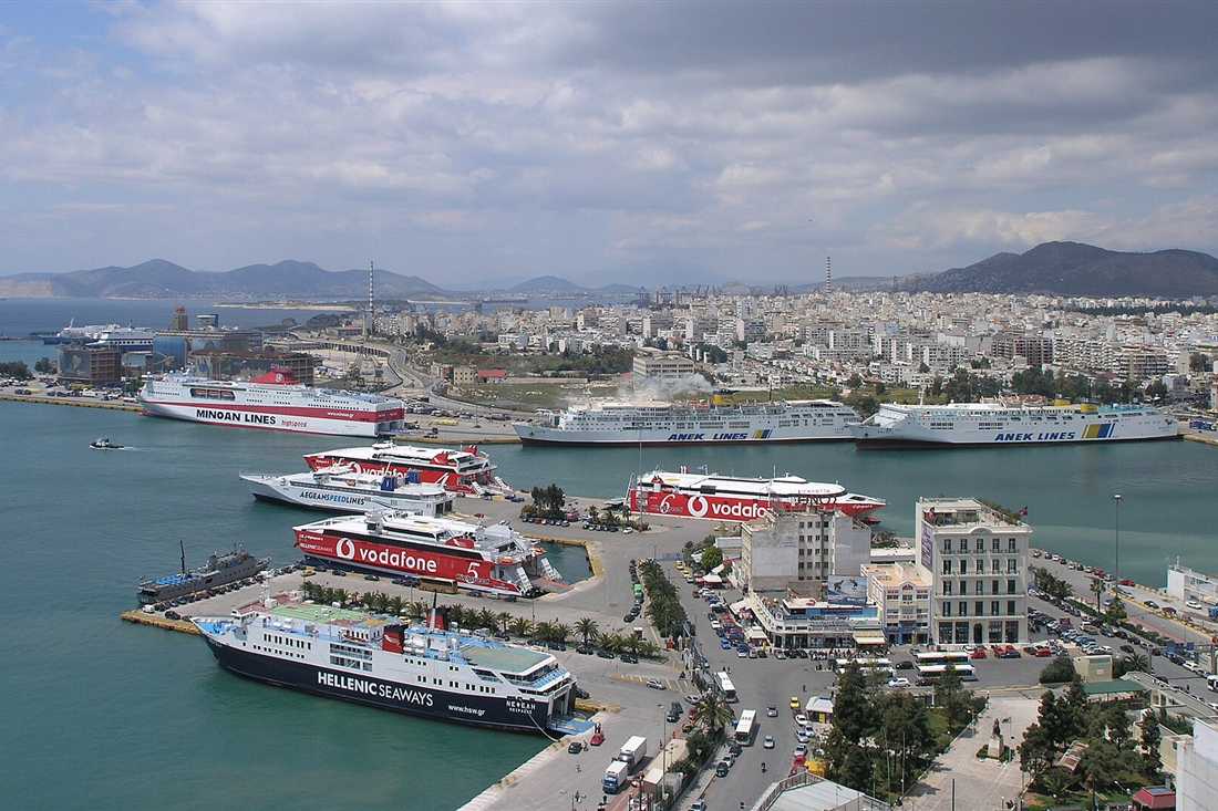 The port of Piraeus with the ships alongside, where an Athens shore excursion starts