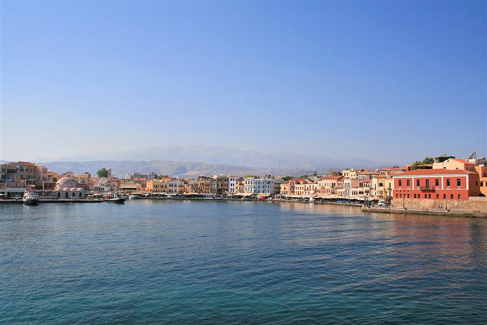 The waterfront houses of the Venetian harbour in Chania