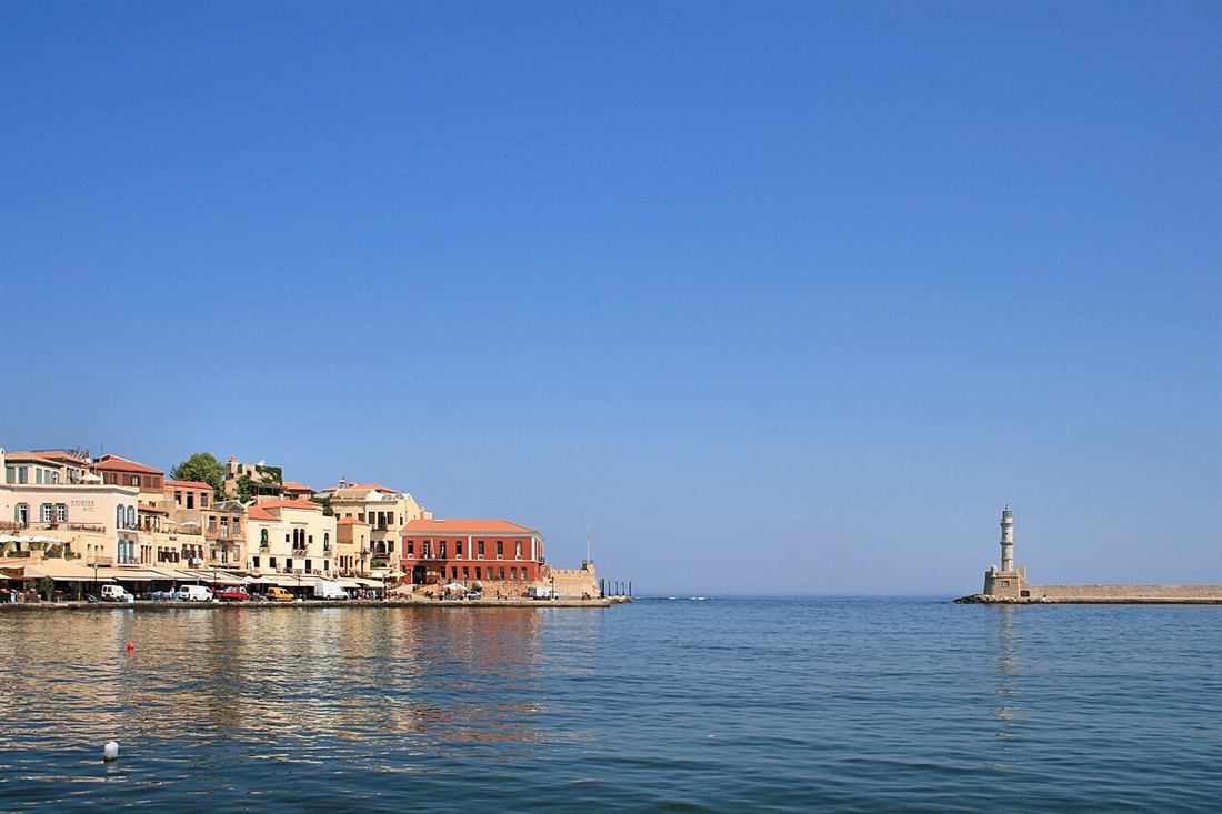 The Venetian harbour quay and lighthouse at Chania on Crete