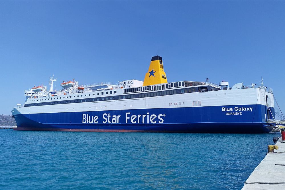 Blue Star ferry from Piraeus alongside the passenger quay at Souda port near Chania