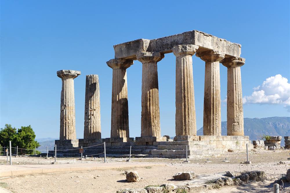 The Doric columns of the Temple of Apollo at Ancient Corinth
