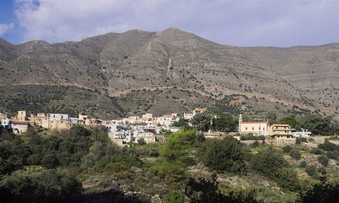A stone village below the bare mountains of eastern Crete, the inland country a Crete ATV quad tour crosses