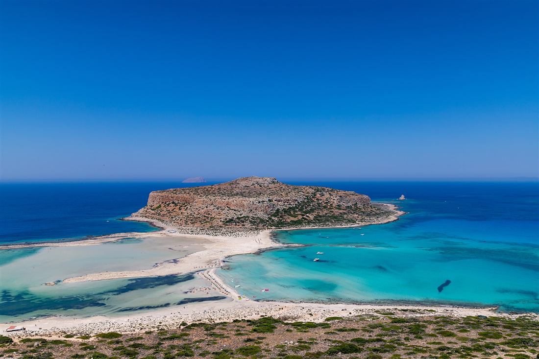 Aerial view of Balos lagoon and Gramvousa in north-west Crete, the goal of the Crete jet ski safari