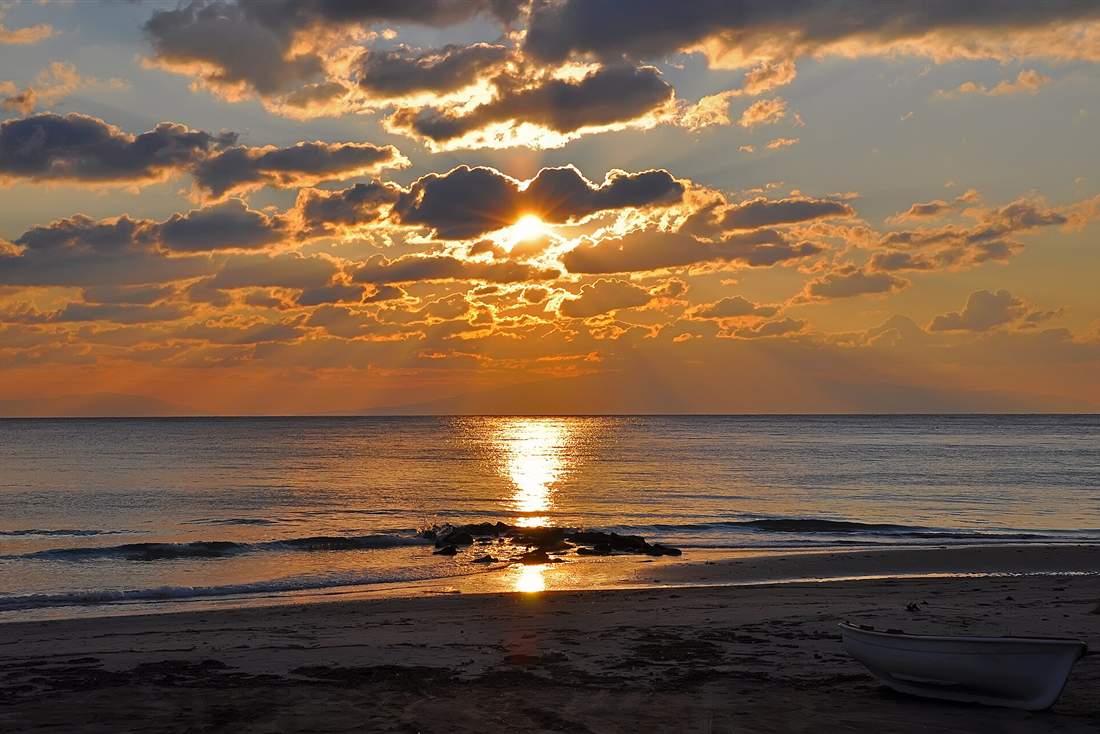 Sunset over the sea off Kassandra in Halkidiki