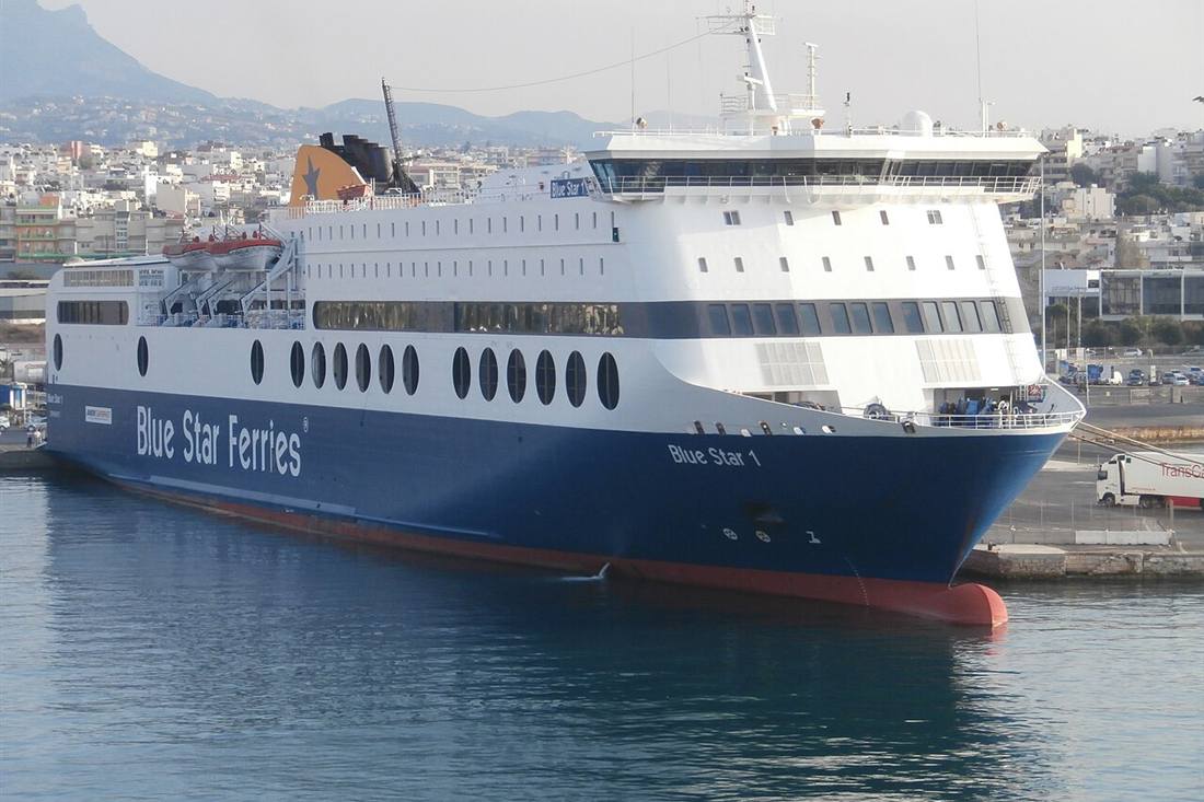 Blue Star ferry alongside the passenger quay at Heraklion port on Crete