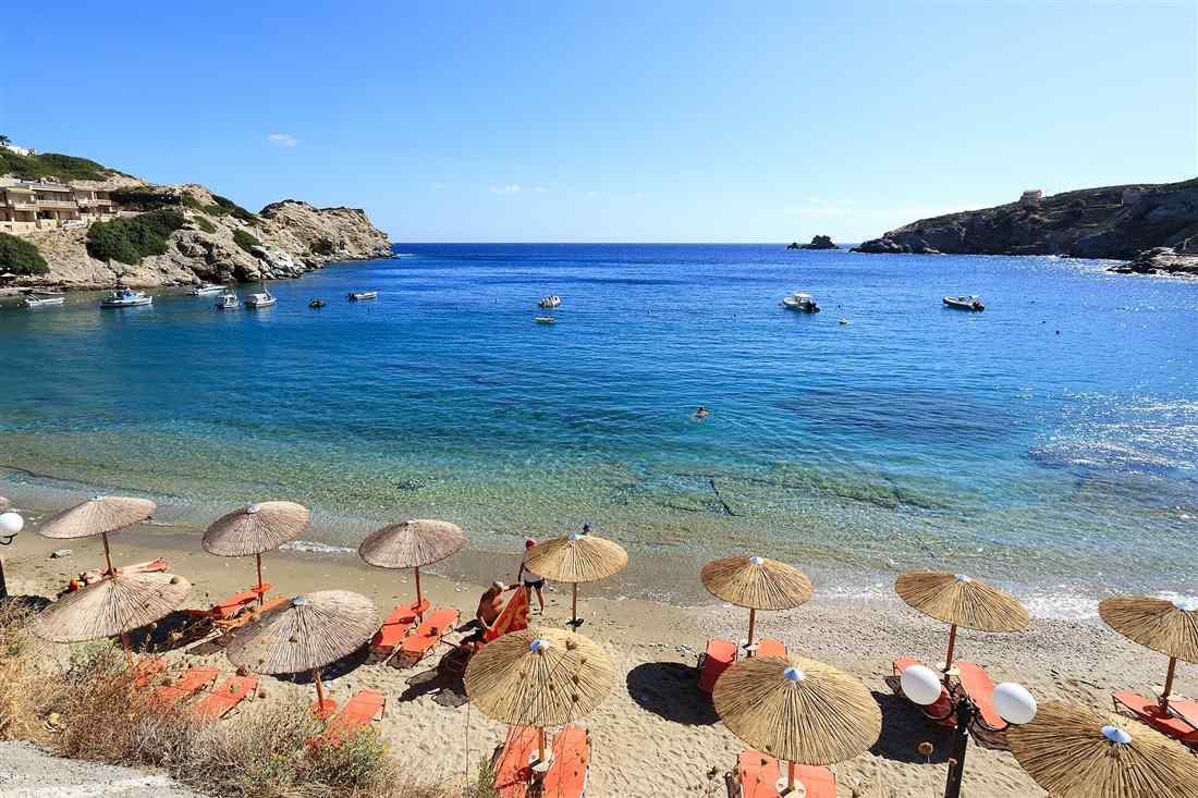 The turquoise bay of Agia Pelagia west of Heraklion, the base for Heraklion scuba diving