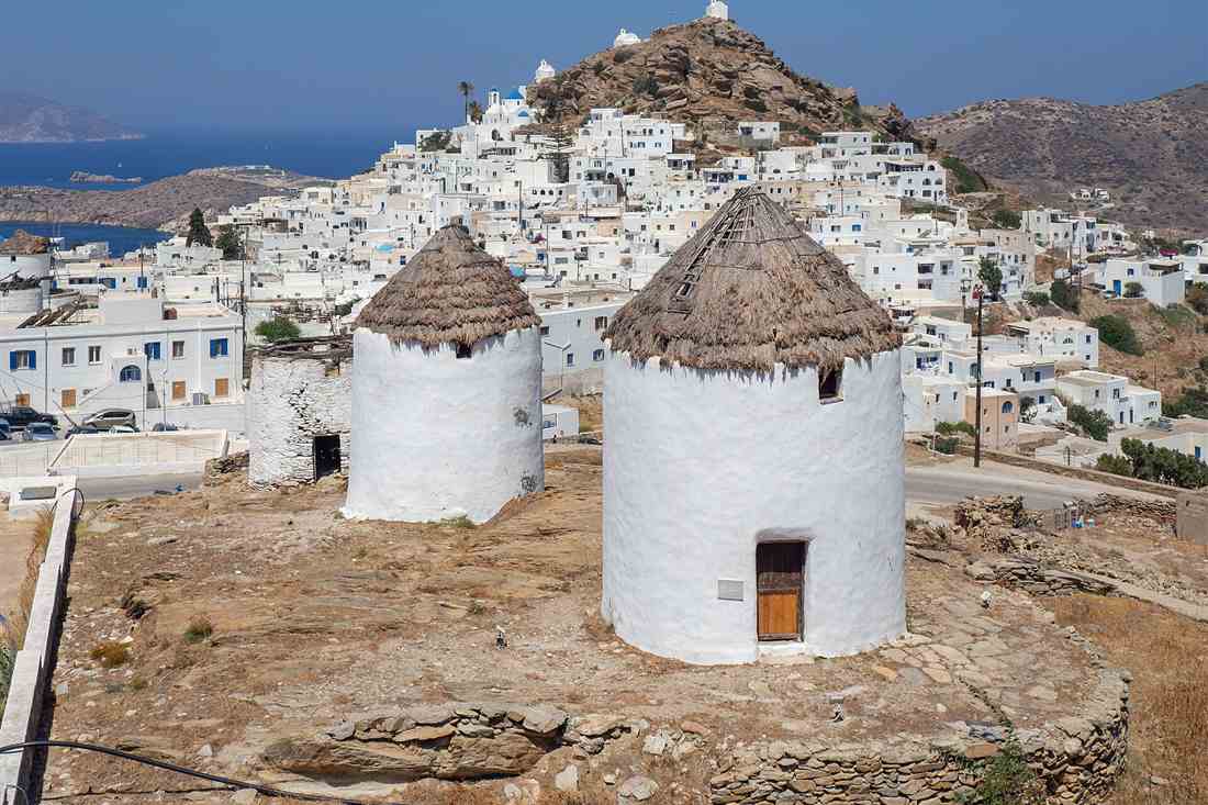 The windmills above Chora on Ios, the village the vineyard and dairy visits start from