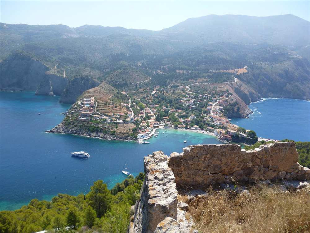 The village and bay of Assos on Kefalonia, Greece