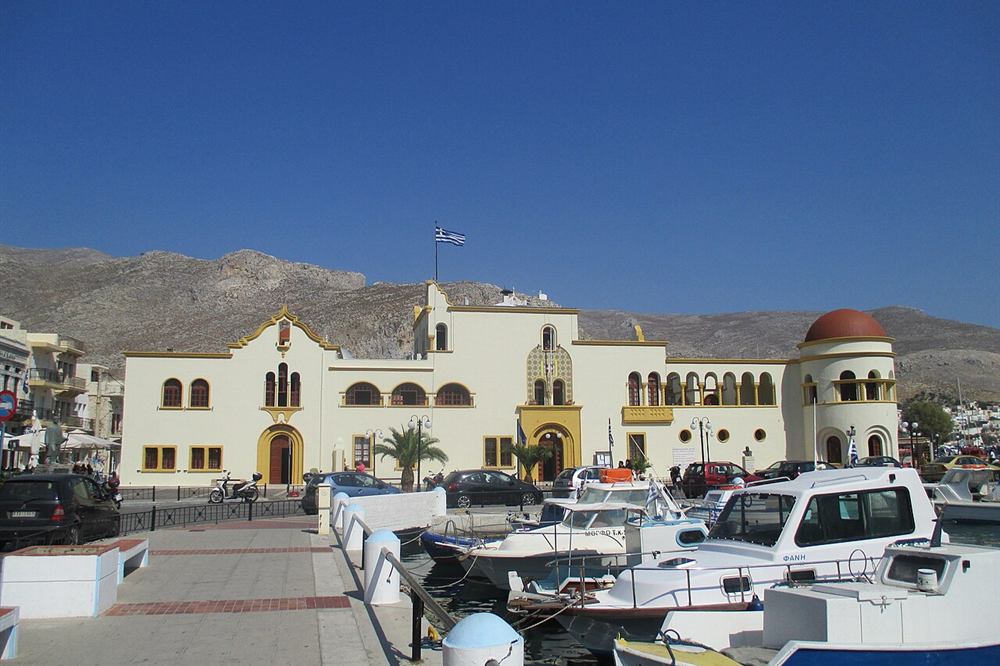 The waterfront and moored boats at Pothia harbour on Kalymnos