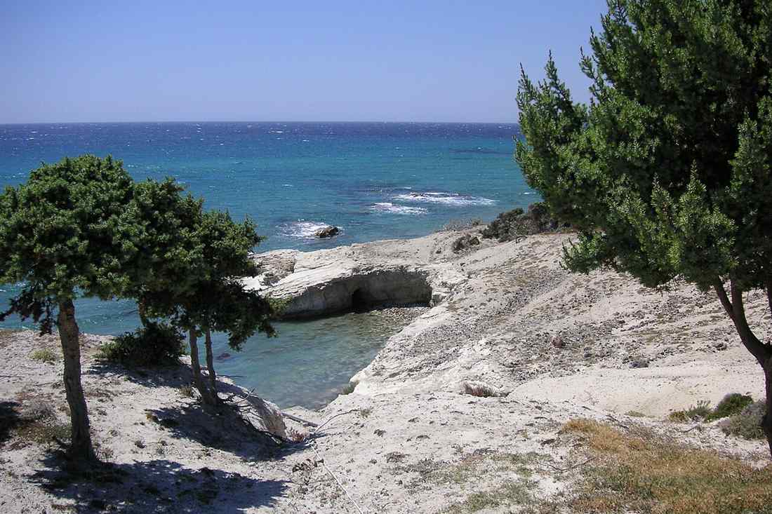 The white rock coast and clear water at Agios Theologos on the wild south-west shore of Kos