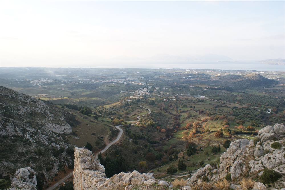View from the ruined castle of Old Pyli over the plains and olive groves of Kos