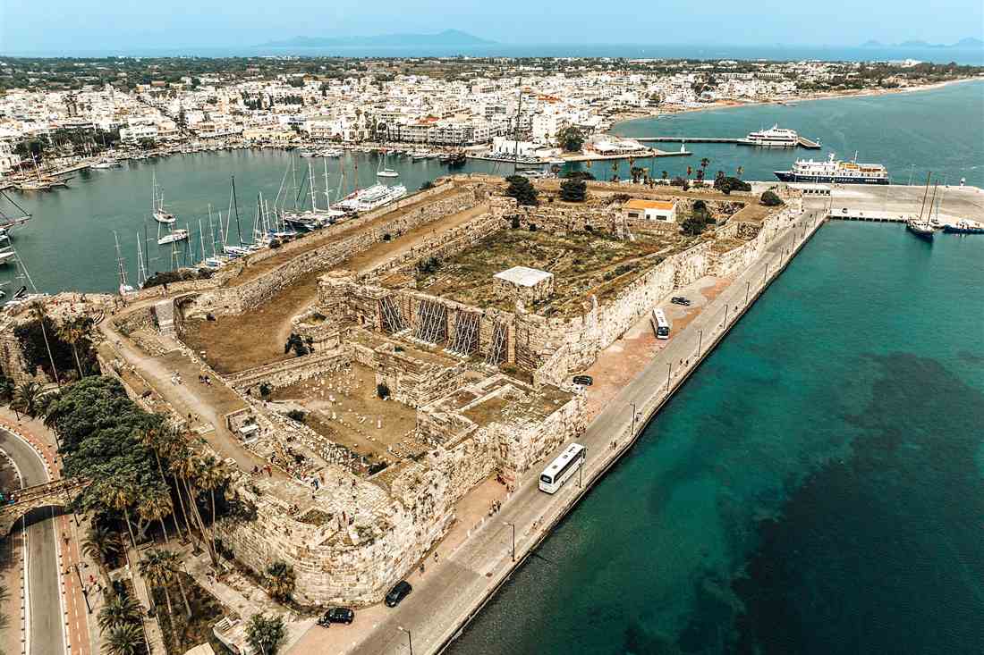 The castle of Neratzia and the harbour of Kos Town from above