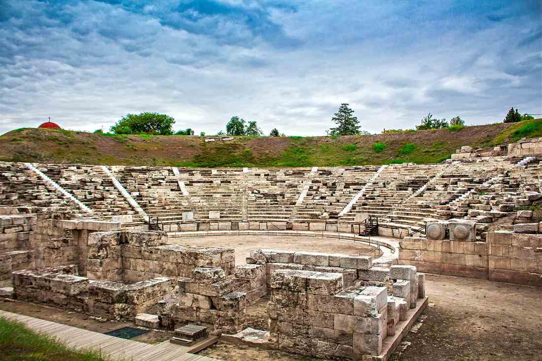 The excavated ancient theatre in the centre of Larissa