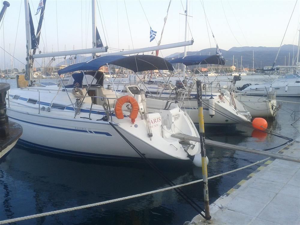 Sailing yachts moored at the marina of Lefkada Town, Greece