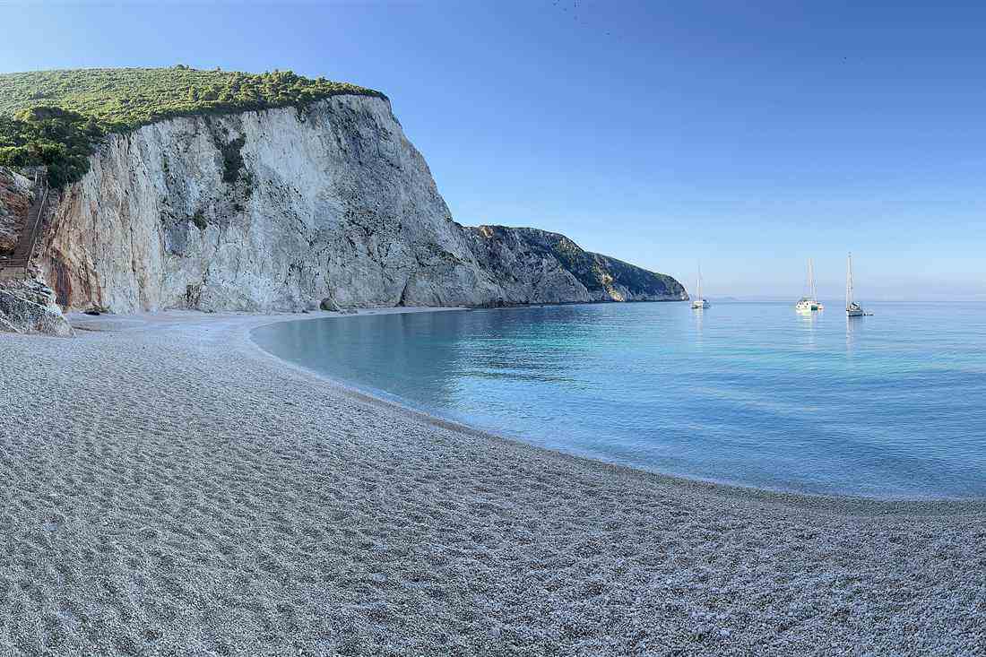 White cliff and clear turquoise water at Porto Katsiki, Lefkada