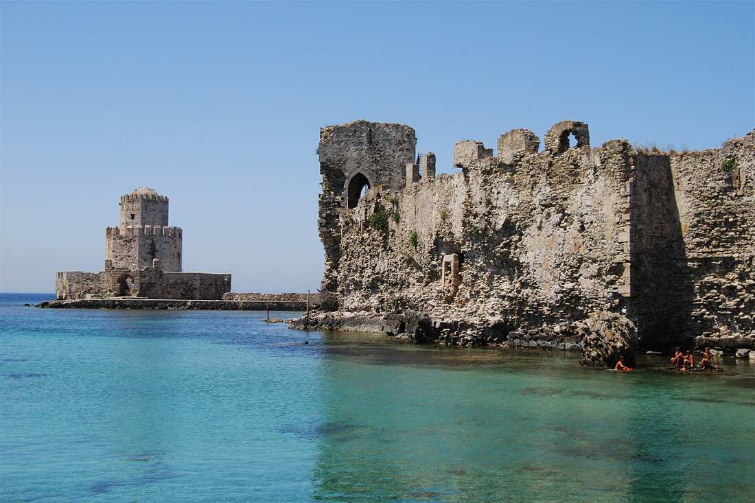 The Bourtzi tower and the sea walls of Methoni castle