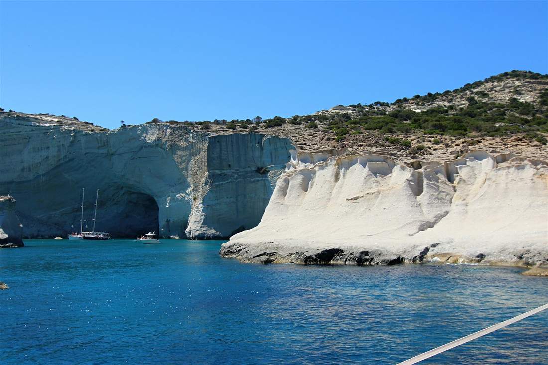 White cliffs, sea caves and turquoise water at Kleftiko, Milos