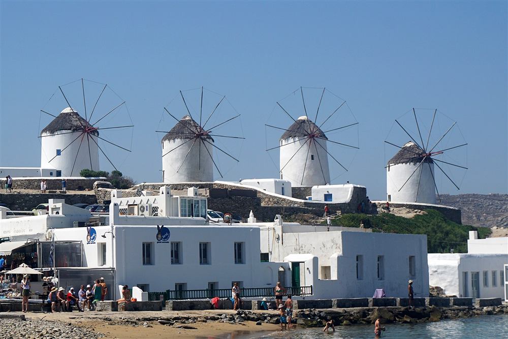 The windmills of Kato Mili above Mykonos town