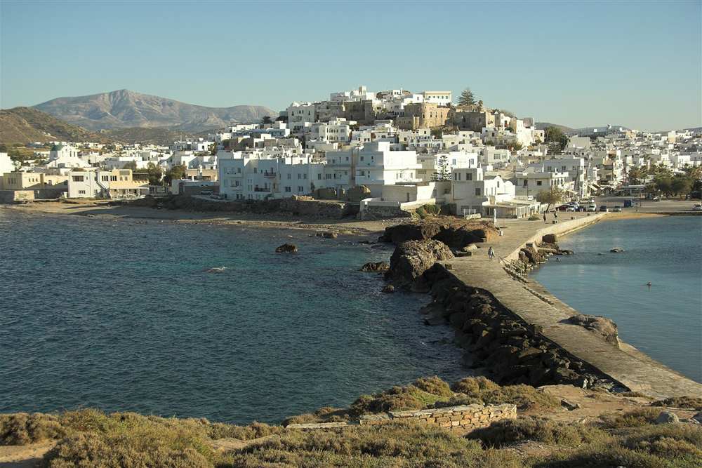Naxos Town and the Kastro seen from the causeway to Palatia