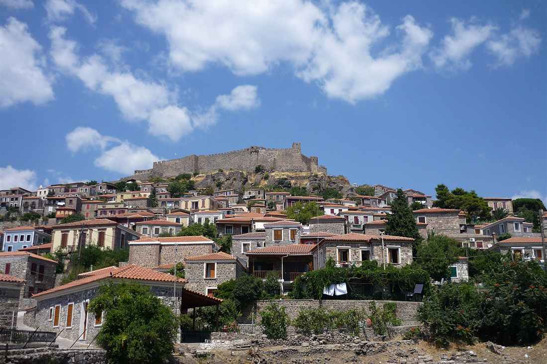 Molyvos village and its Genoese castle on Lesbos, North Aegean, Greece