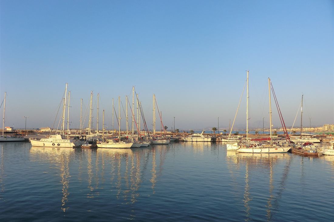 Boats for hire on the pontoons of the Rethymno marina