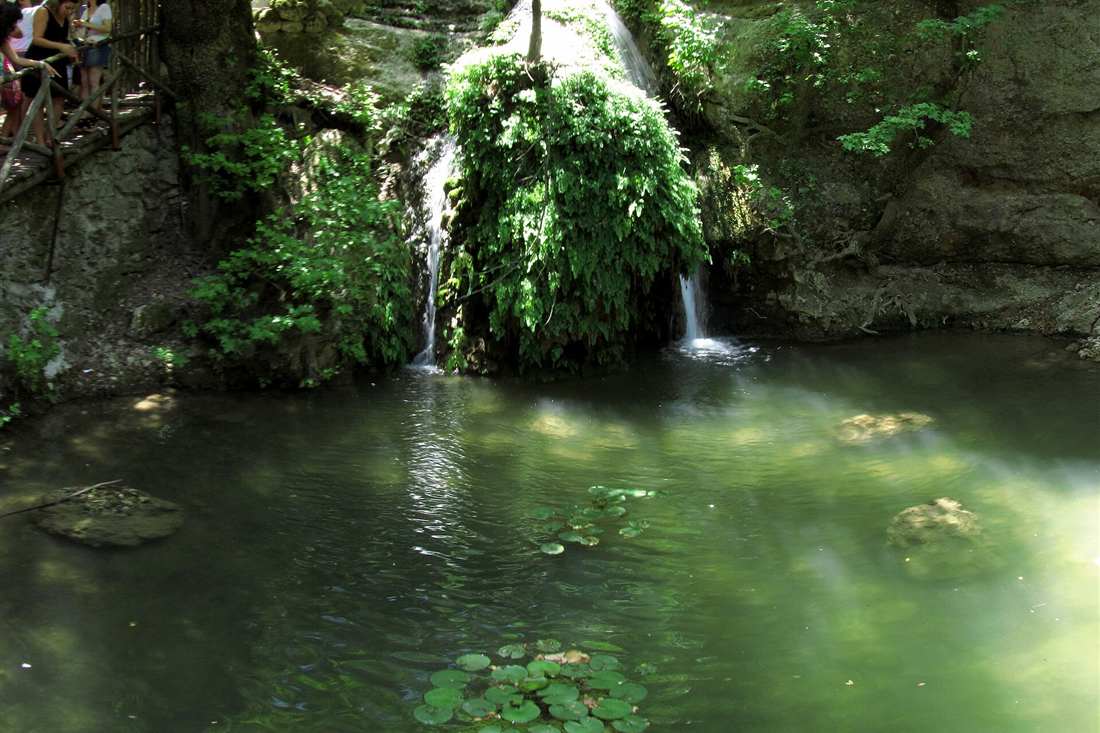 The waterfall and pool in the Valley of the Butterflies on Rhodes