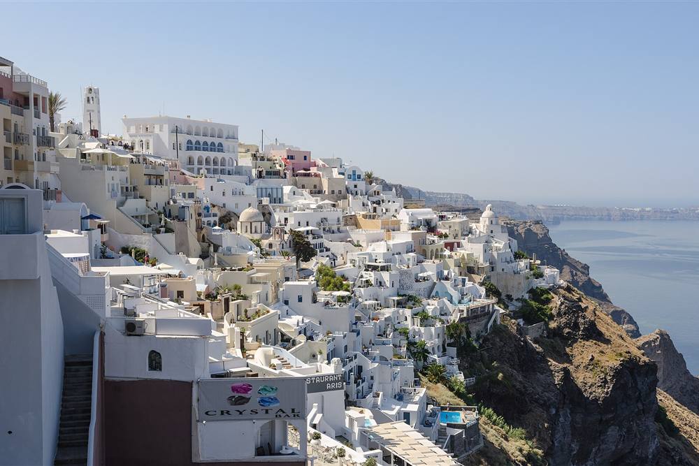 Fira on the caldera rim of Santorini, the island capital near its craft breweries