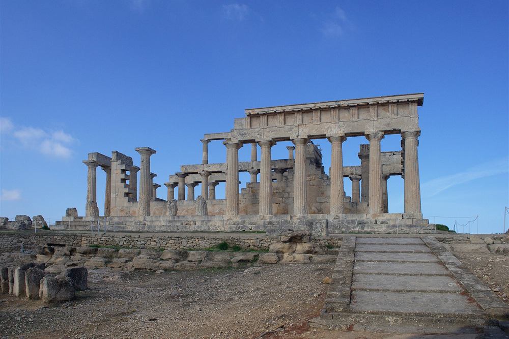 The Doric temple of Aphaia on its hilltop above eastern Aegina