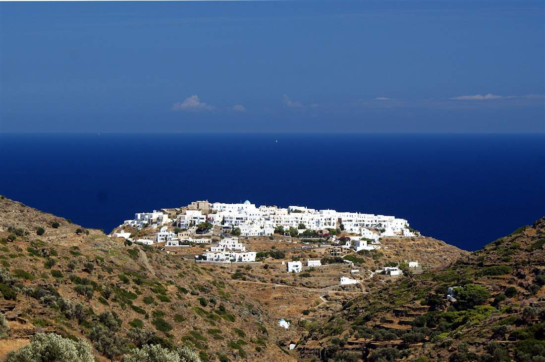 The white cliff village of Kastro on Sifnos above the deep blue Aegean, on the route of a Sifnos yacht charter