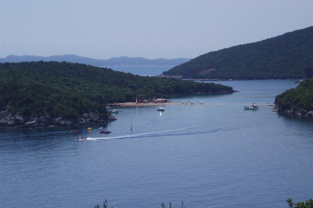The Bella Vraka sandbar and the Blue Lagoon channel at Sivota