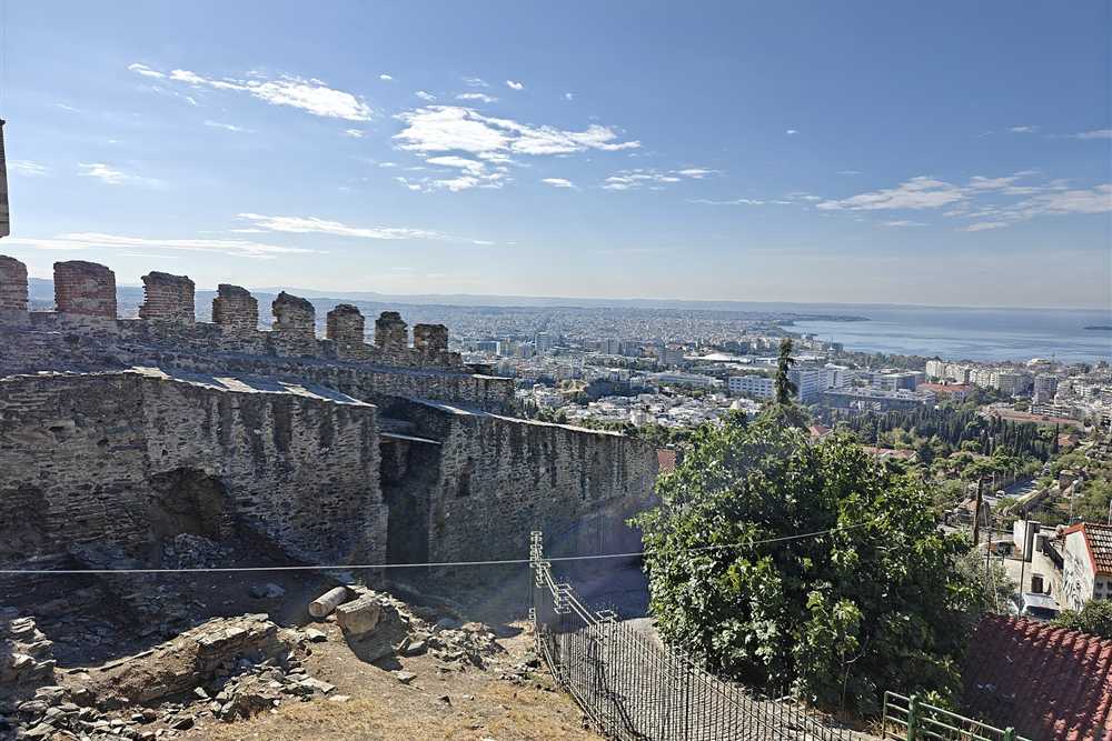 The Byzantine walls of Ano Poli above Thessaloniki and the gulf