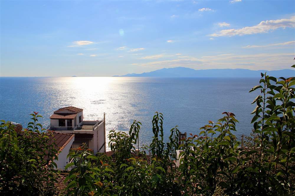 The Thracian sea from the old town of Kavala with the mountains of Thasos on the horizon
