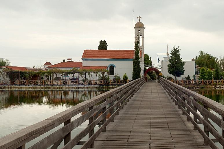The chapel of Agios Nikolaos on the Porto Lagos lagoon, Thrace, Greece
