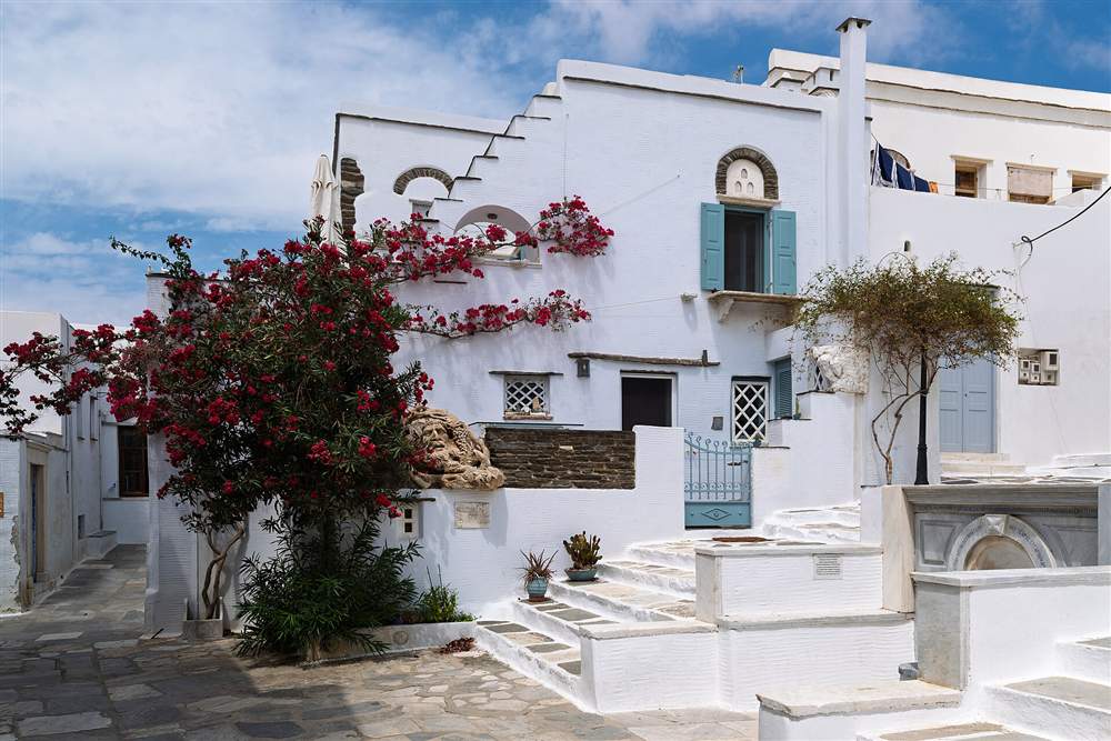 A marble-paved square in the village of Pyrgos on Tinos