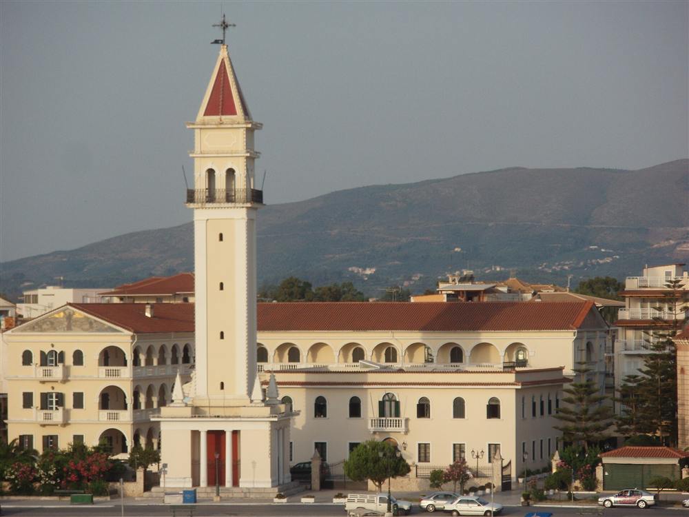 The bell tower of the Church of Agios Dionysios on the waterfront of Zakynthos Town, Greece