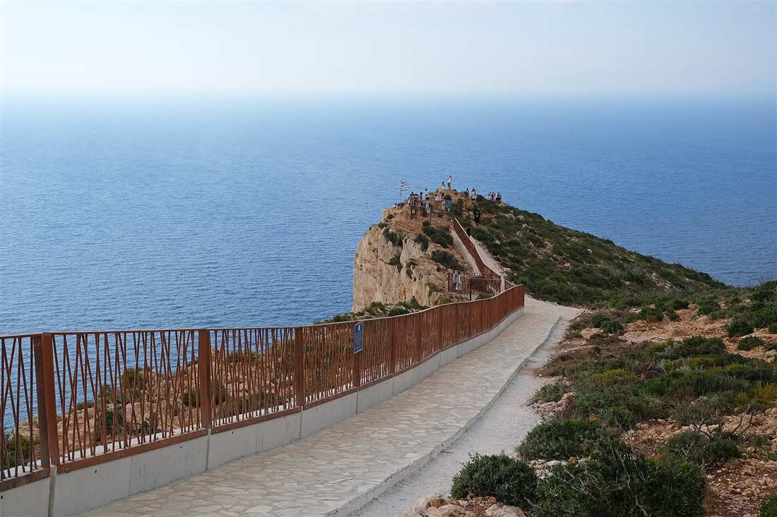 Navagio shipwreck beach seen from the clifftop viewpoint on a Zakynthos jeep safari
