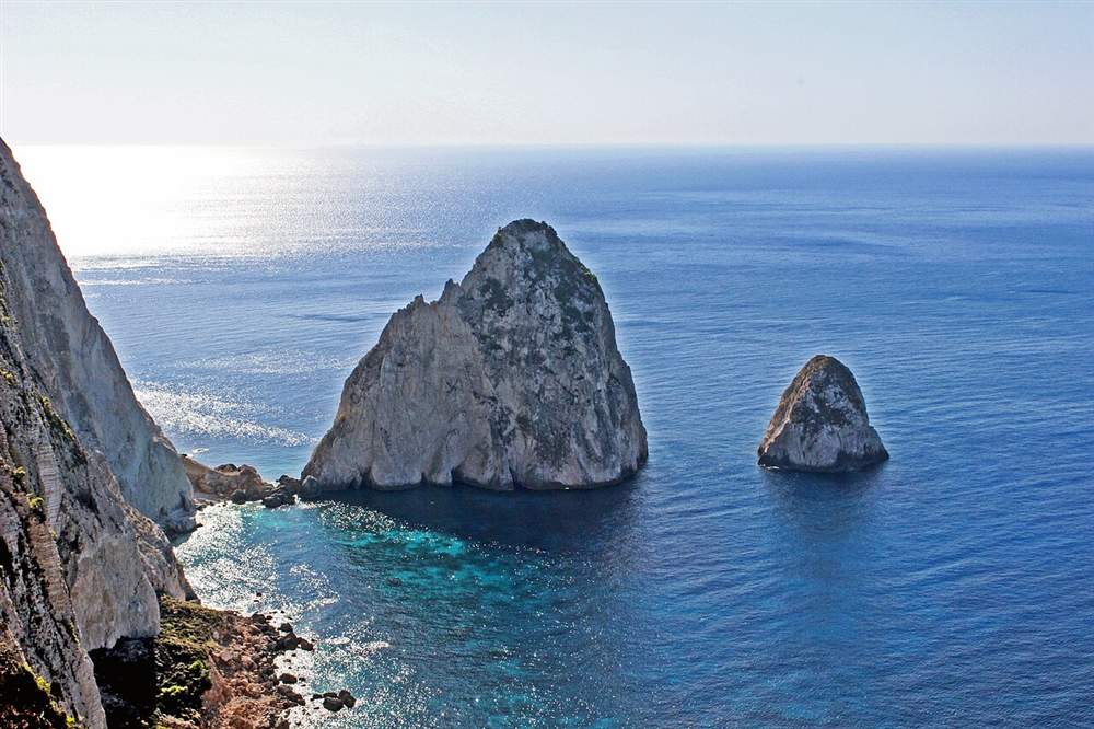 The two Mizithres stacks below the Keri cliffs on Zakynthos