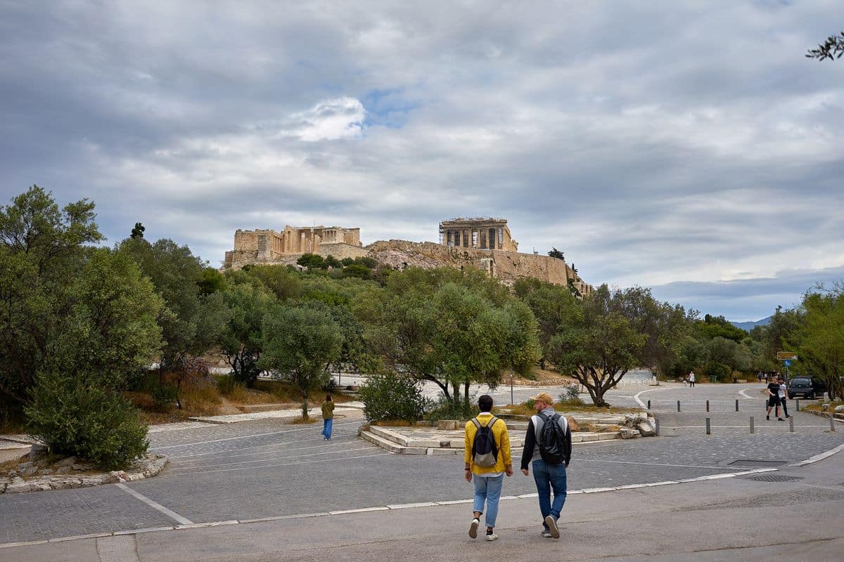 Athens e-scooter tour route on Dionysiou Areopagitou street below the Acropolis