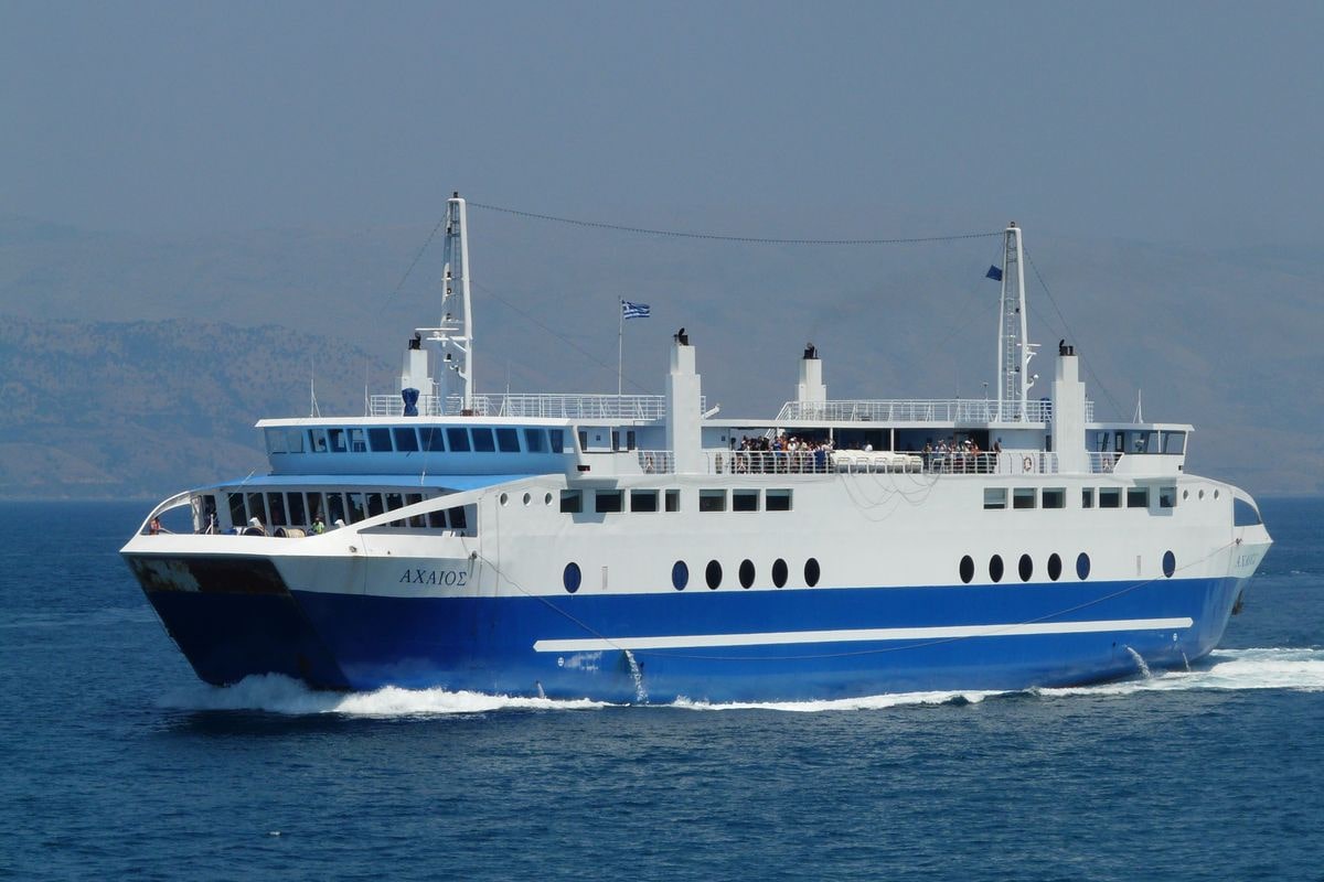 A ferry sailing off Corfu town, one of the boats Corfu port transfers meet