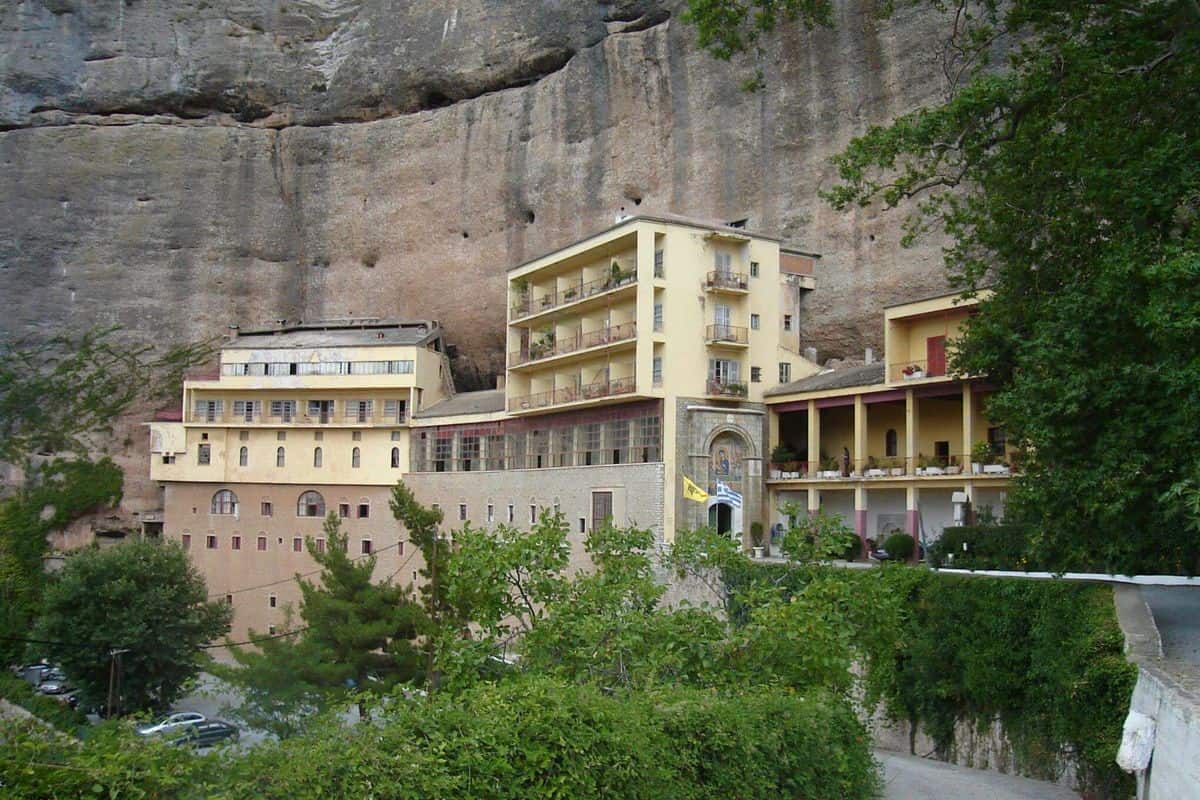 Diakopto tours visit the Mega Spilaio monastery built against a cliff above Kato Zachlorou