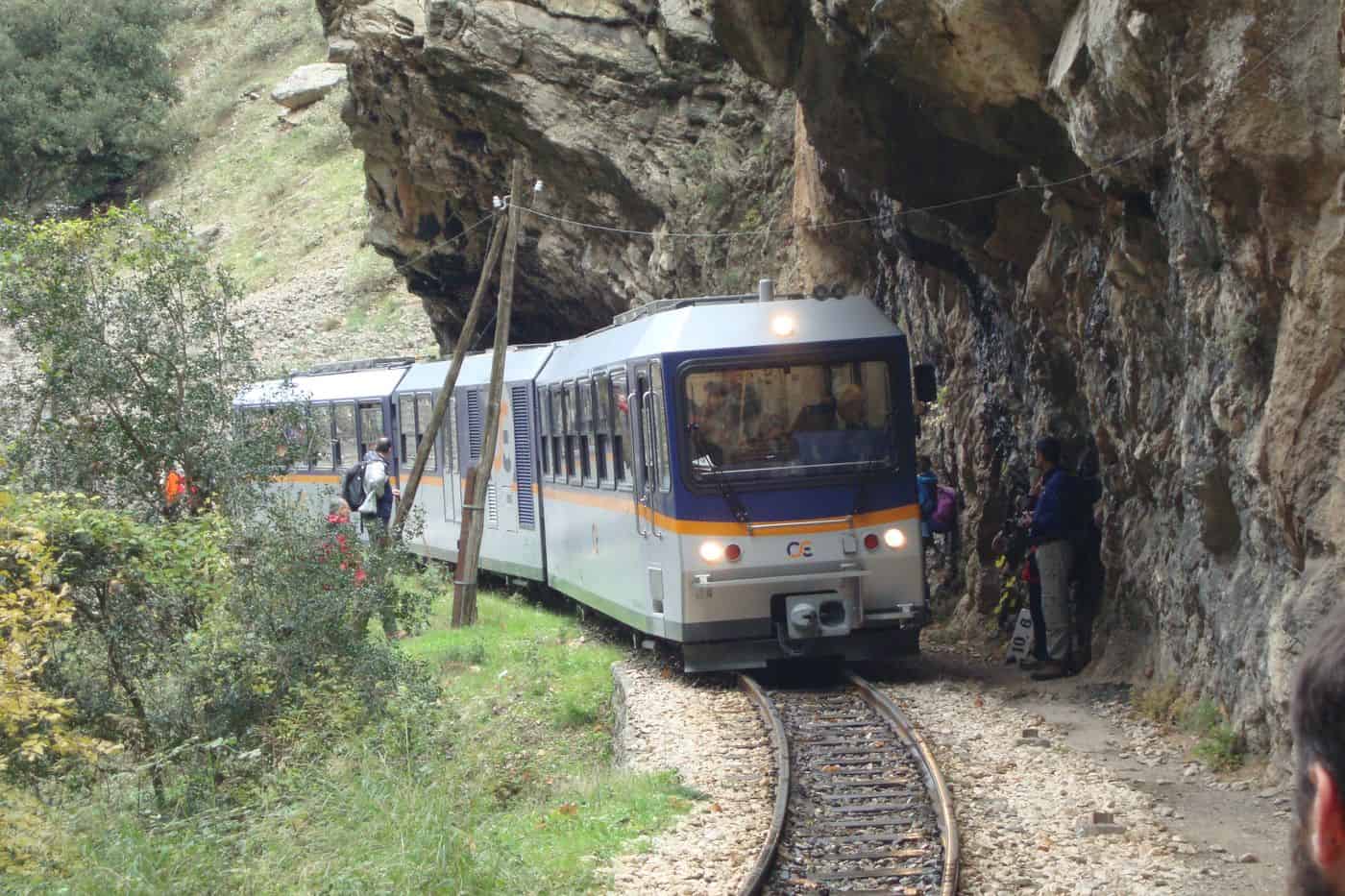 Diakopto tours on the Odontotos rack railway pass under the cliffs of the Vouraikos gorge