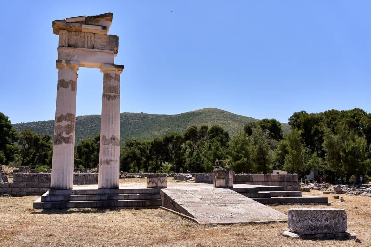 The propylon of the banqueting hall at the Sanctuary of Asclepius, opened by Epidaurus tickets