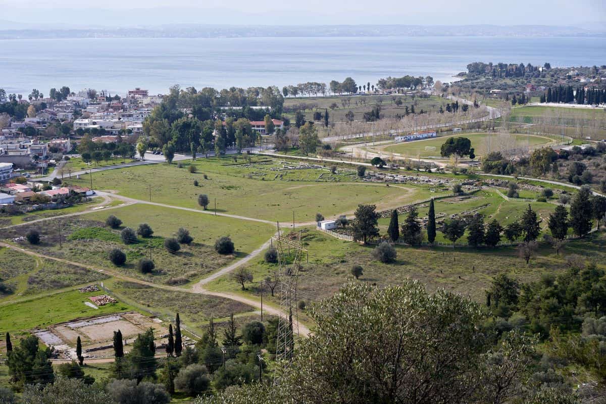 Eretria tours at the theatre and gymnasium of ancient Eretria seen from the acropolis