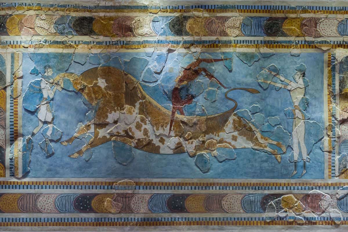 The Bull-Leaping Fresco in the Heraklion Archaeological Museum, seen on Heraklion archaeological museum tickets