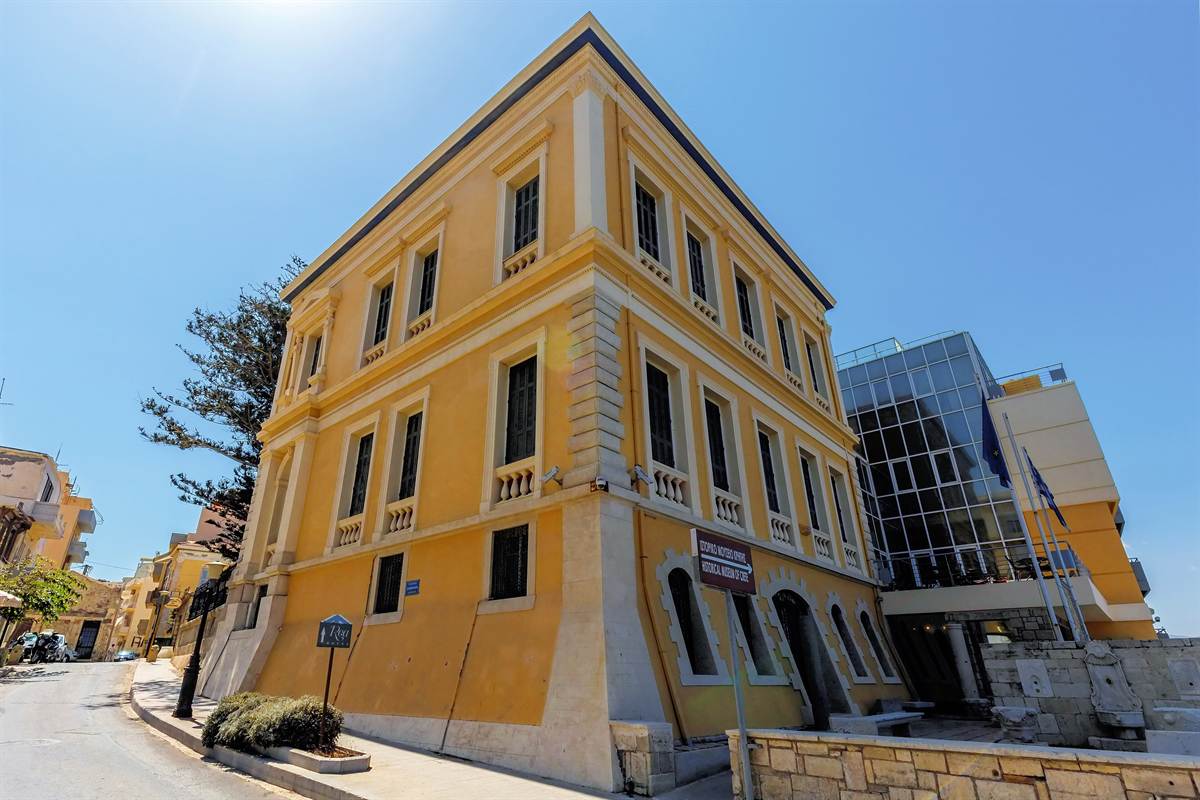 The neoclassical building of the Historical Museum of Crete in Heraklion, a stop on the Heraklion hop on hop off bus