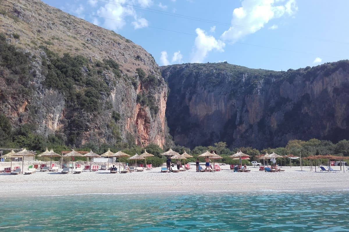 Himara tours reach Gjipe beach at the mouth of its canyon on the Albanian Riviera