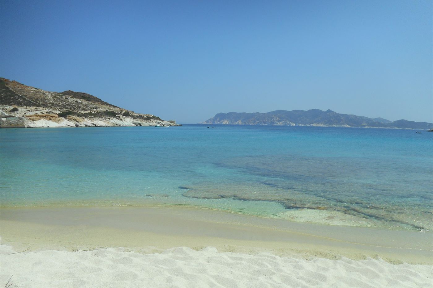 White sand and turquoise water at Prassa beach on Kimolos