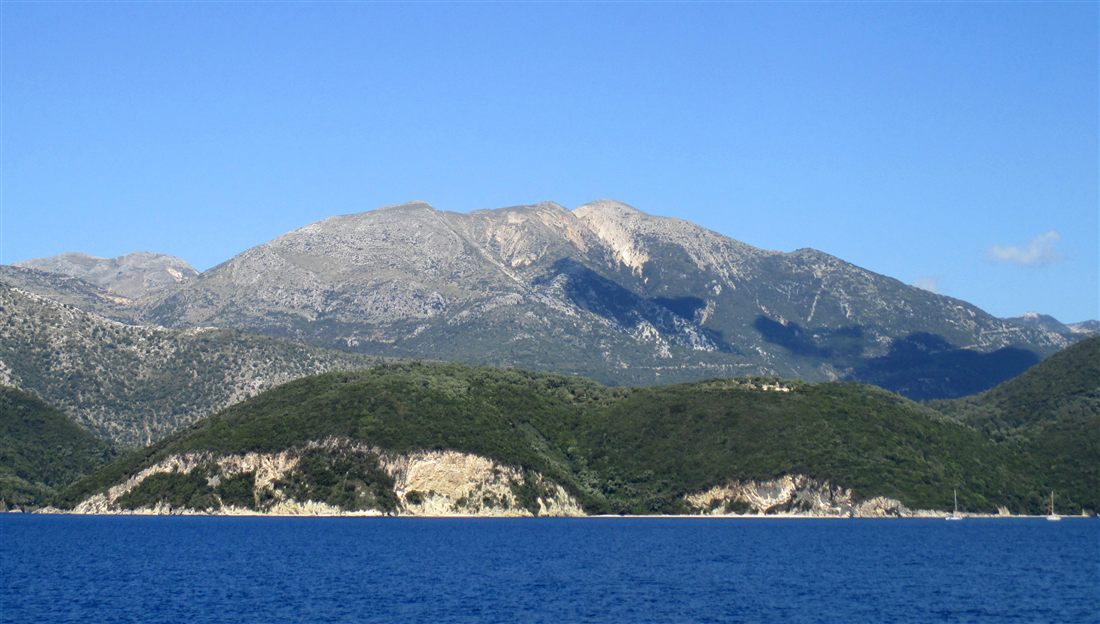 Mount Elati, also called Stavrota, rising above the sea on Lefkada, the roof of the island that a Lefkada e-bike tour climbs toward.